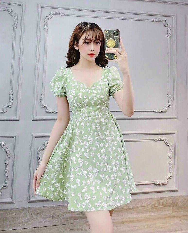 [HCM]Đầm hoa nhí dễ thương ba màu ( đỏ xanh và hồng )
