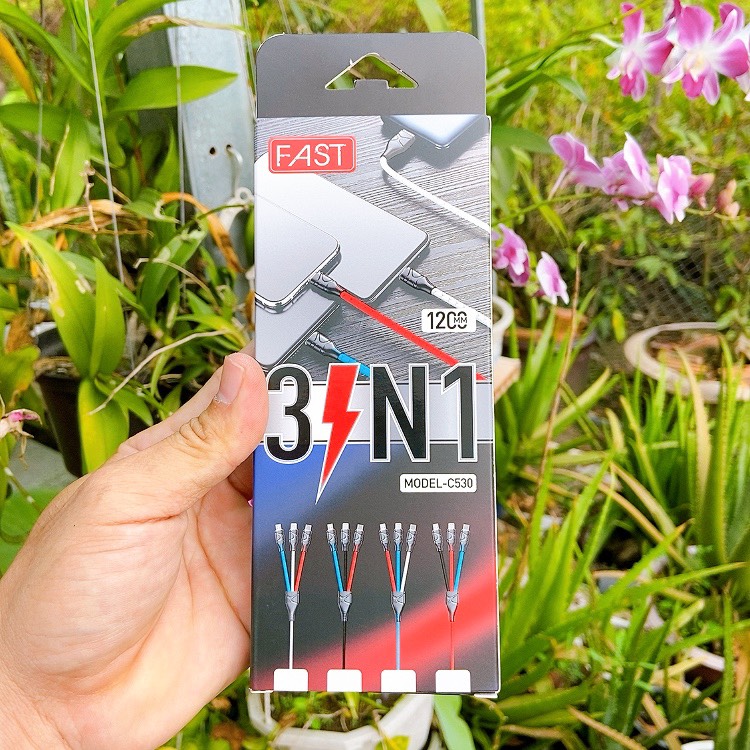 [HCM]Cáp sạc 3 đầu dây dù (microUSB + lightning + Type-C)