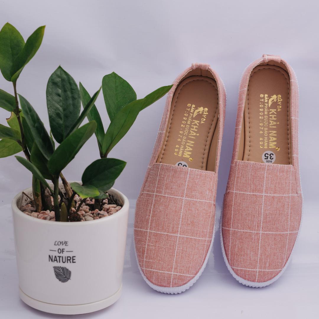 [HCM]GIÀY LƯỜI NỮ Ô VUÔNG MÀU HỒNG
