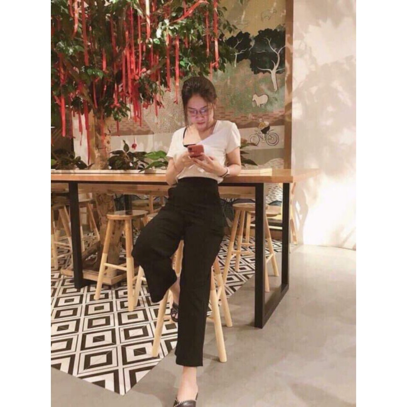 Quần ống rộng cạp cao