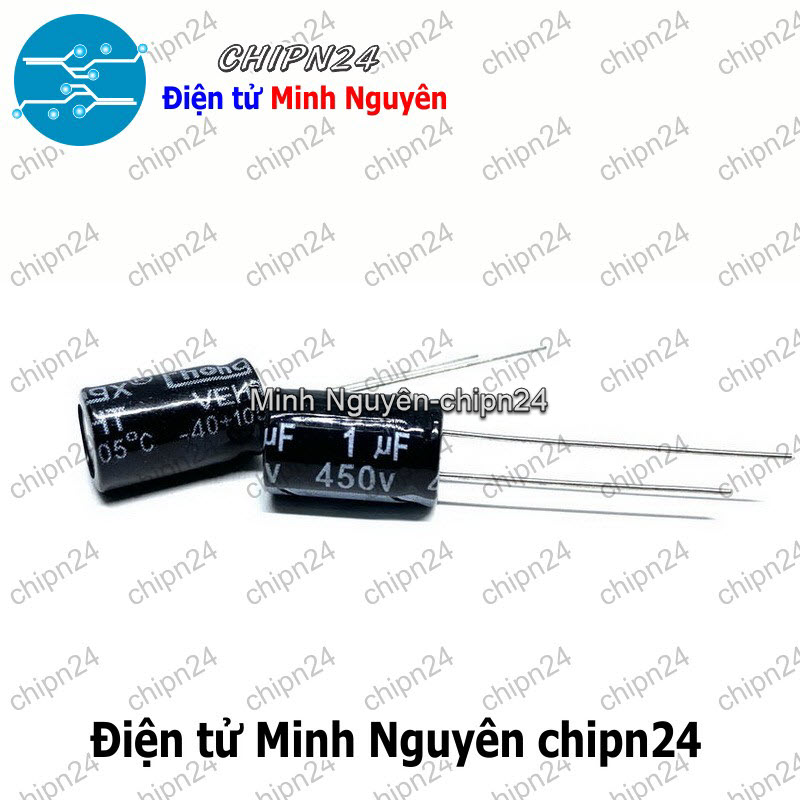 [5 con] (F246) Tụ hóa 1uF 450V Đen (8x12mm) - HH005750
