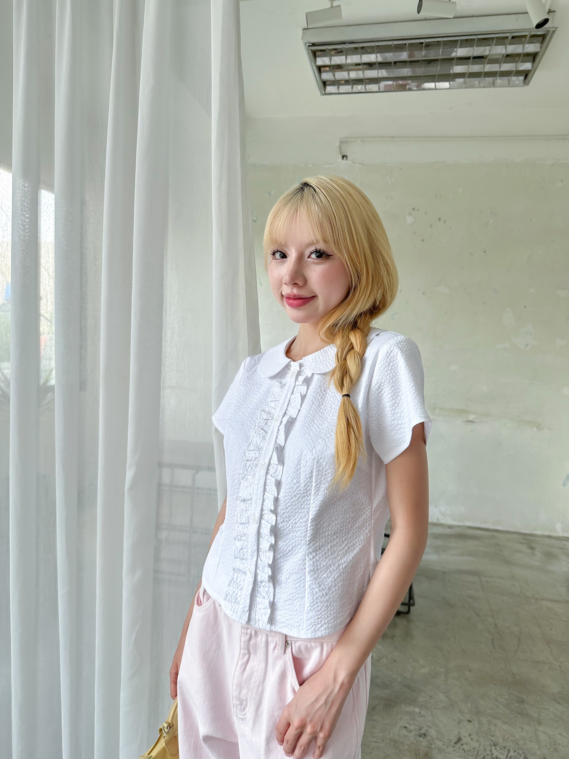 KIDO - Áo sơ mi tay ngắn phối bèo POPLIN TOP