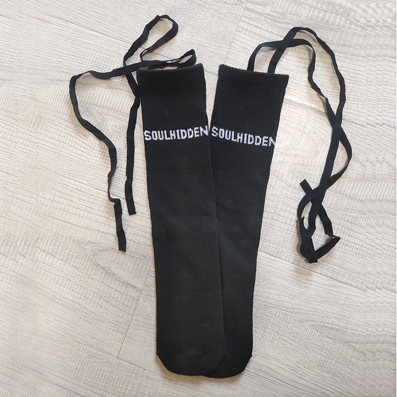 Tất vớ cotton cổ cao cột dây, vớ đan chéo phong cách hiphop qiqishop