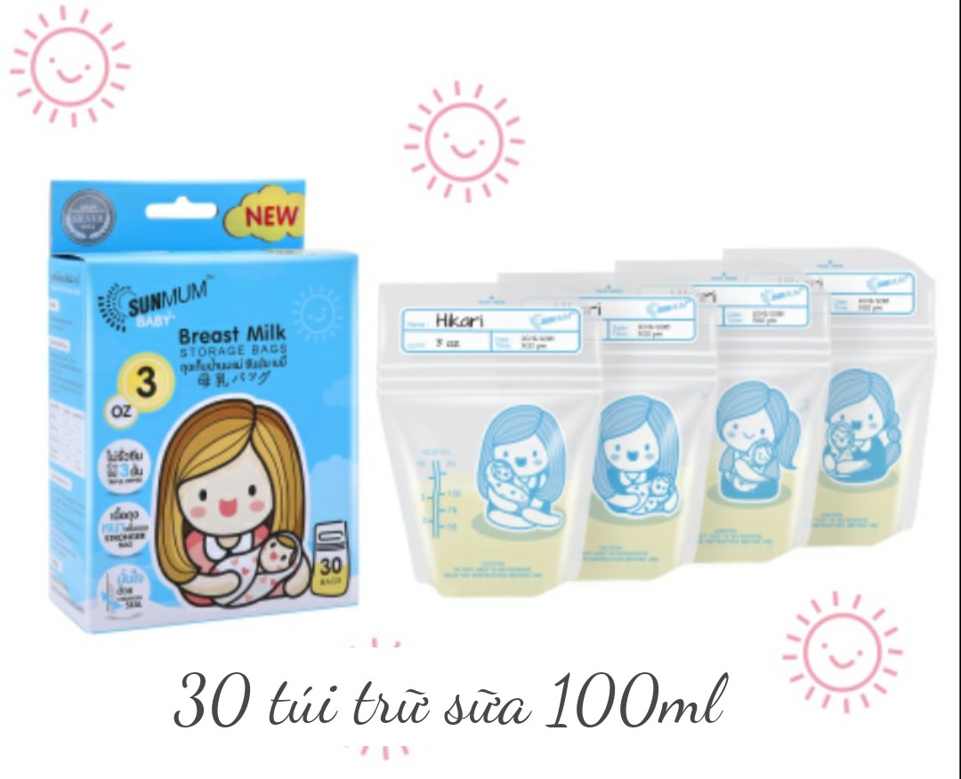 [HCM]Túi trữ sữa 3 lớp khóa zip Sunmum 100ml (hộp 30 túi)