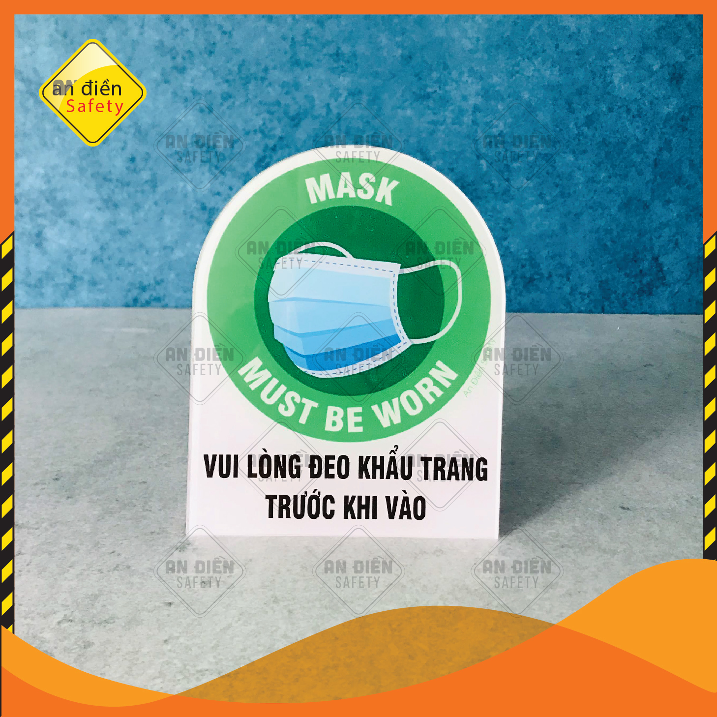 Biển báo An Điền Safety - Biển báo Bắt buộc Đeo khẩu trang bằng mica cao cấp. Tặng kèm miếng dán keo 3M