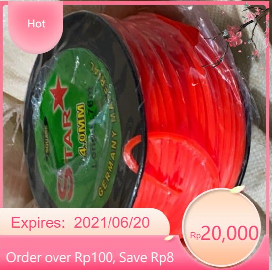 Cước cắt cỏ vuông đỏ 4mm dài 76m, sắc bén và siêu dẻo dai.