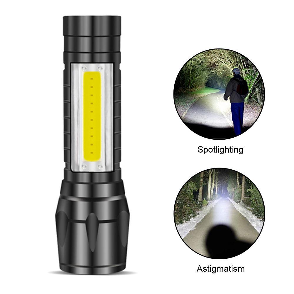 Super Bright Rechargeable Flashlight with Zoom Xpe+Cob Light