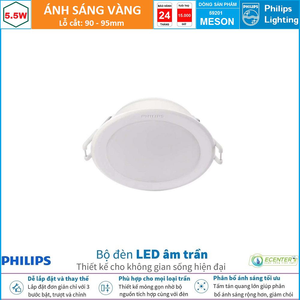 Đèn Led Âm Trần 5.5W Philips Downlight 59201 MESON D90 ( Ánh Sáng Trắng & Trung Tính & Vàng  )