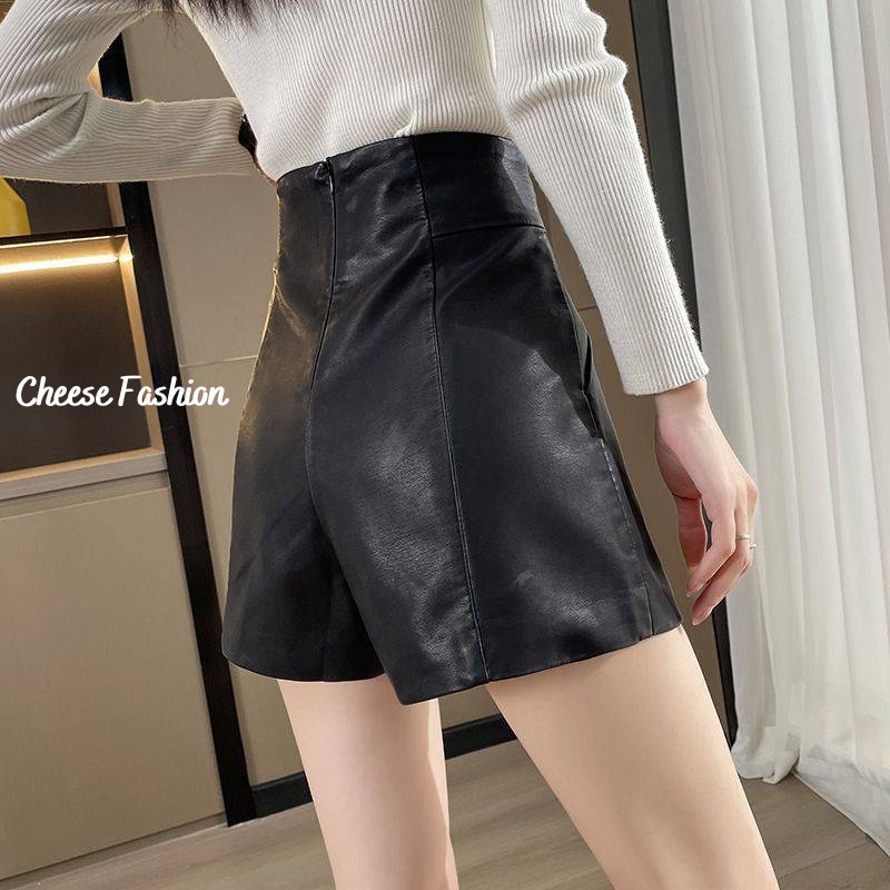 Quần short da cạp cao dáng ôm phong cách Hàn Quốc siêu hot