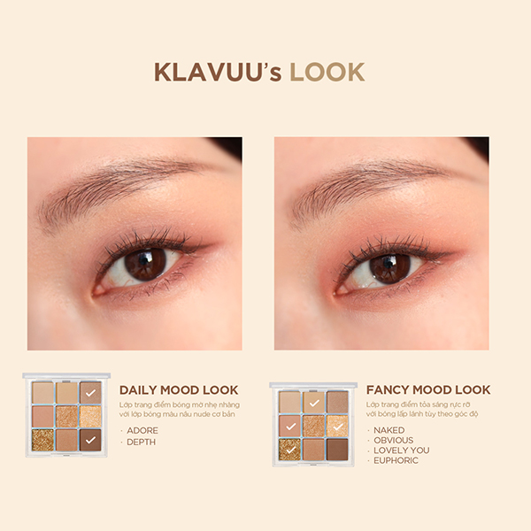 Bảng phấn mắt 9 màu KLAVUU Easy Mood Maker Shadow Palette 7.8g