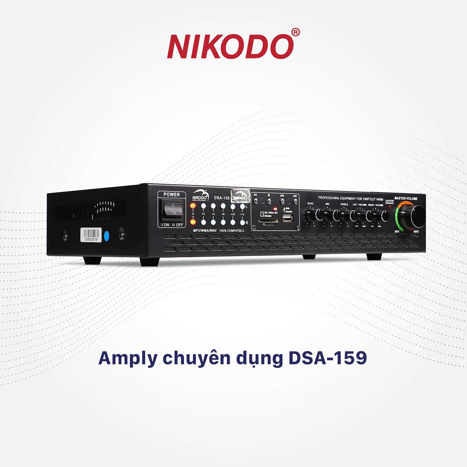 Amply Nikodo DSA 159 nhập khẩu chính hãng, chuẩn Malaysia, tải 200 loa ru/Âm li cho nhà nuôi yến