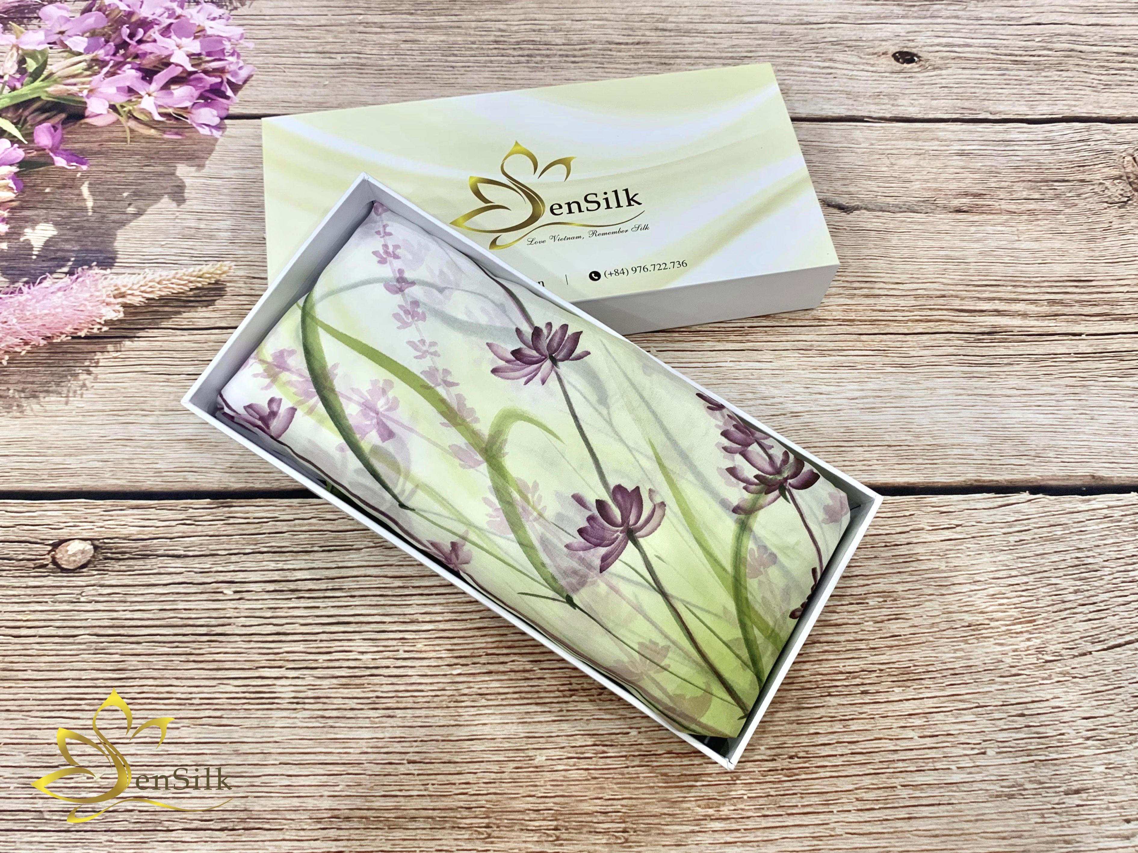 Phụ Kiện Lụa Tơ Tằm Thời Trang - Khăn Lụa Vẽ Thủ Công Lavender SenSilk 160x550cm, Khăn Lụa Dài, Lụa Vẽ Tay, Hand Painted Silk