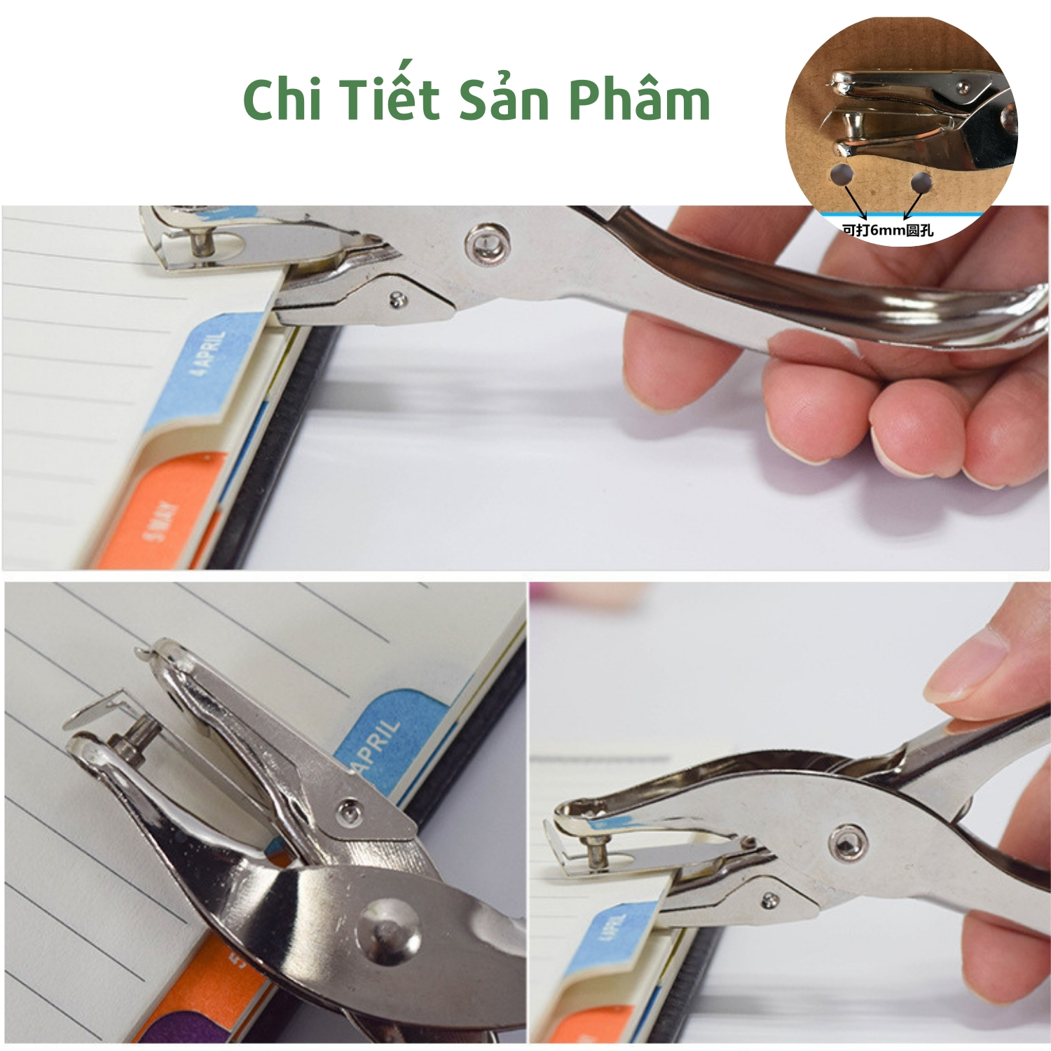 Dụng Cụ Đục Lỗ Giấy Đường Kính 6mm Mini Chất Liệu Hợp Kim Chắc Chắn Bấm 1 Lỗ Tròn