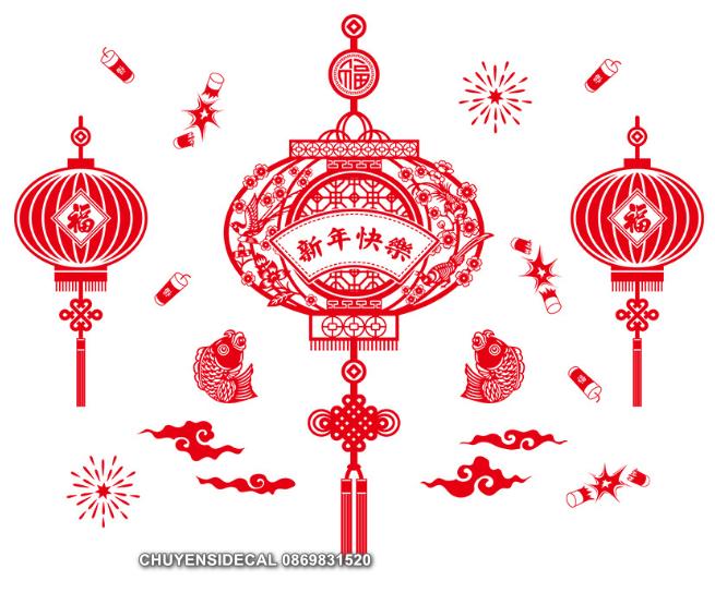 [HCM]Decal trang trí Tết - Đèn Hoa Chúc Mừng Năm Mới