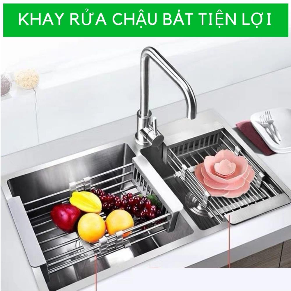 Kệ đa năng rửa trái cây rửa bát trên bệ bếp thép không rỉ gấp gọn tiện lợi - 20104