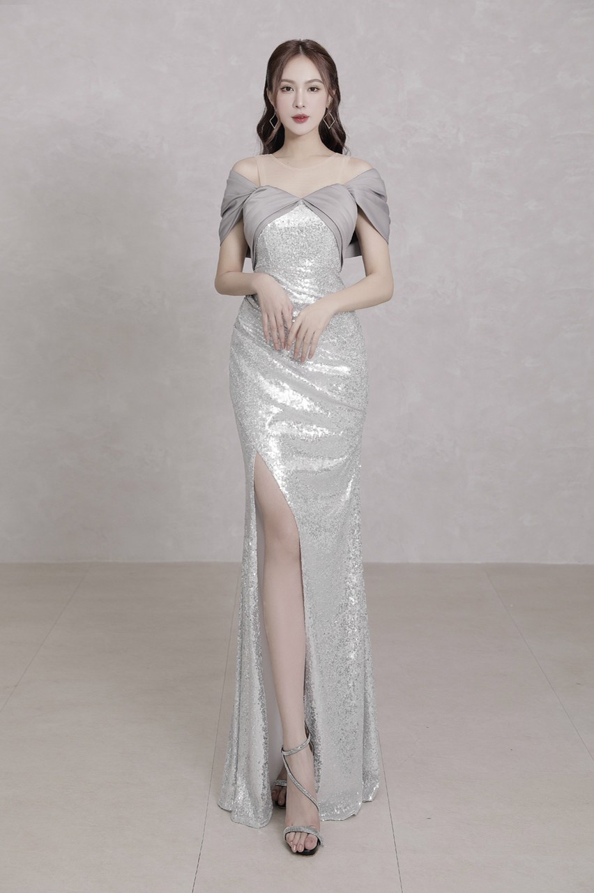 Đầm Dạ hội kim sa rớt vai - YB221103