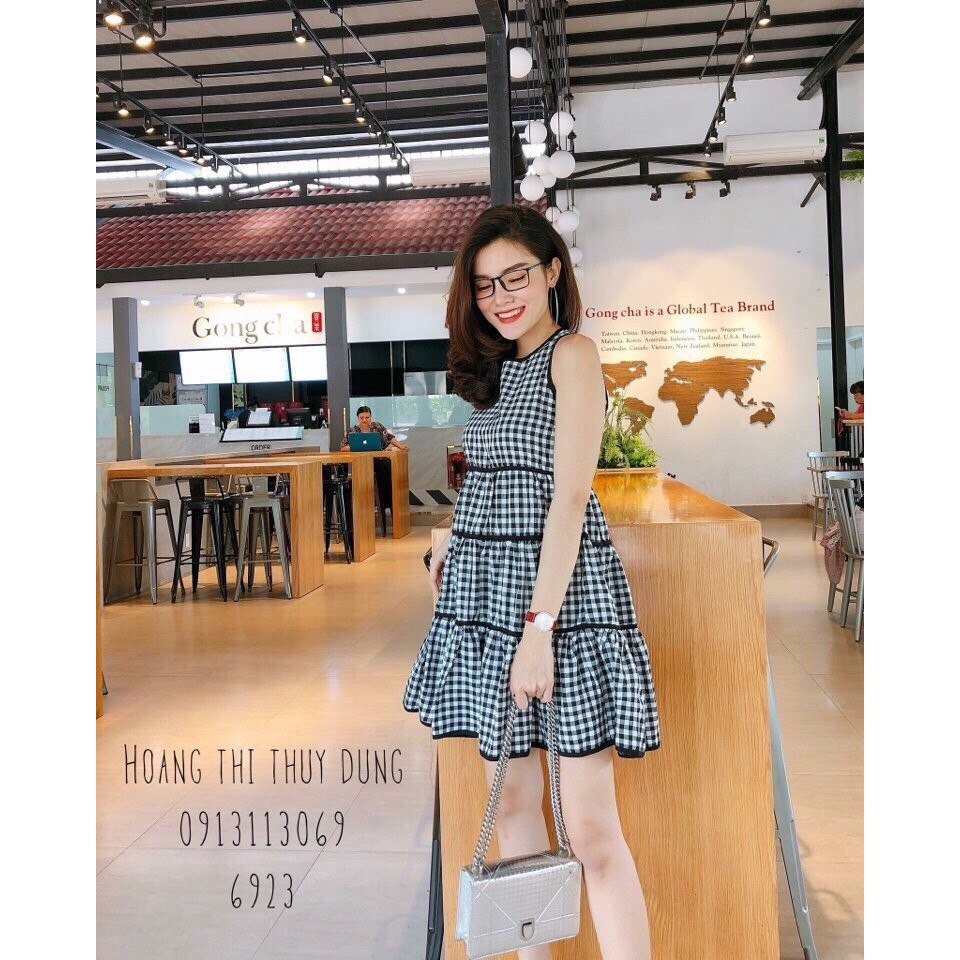 Đầm tầng caro kate sát nách dễ thương tts0064