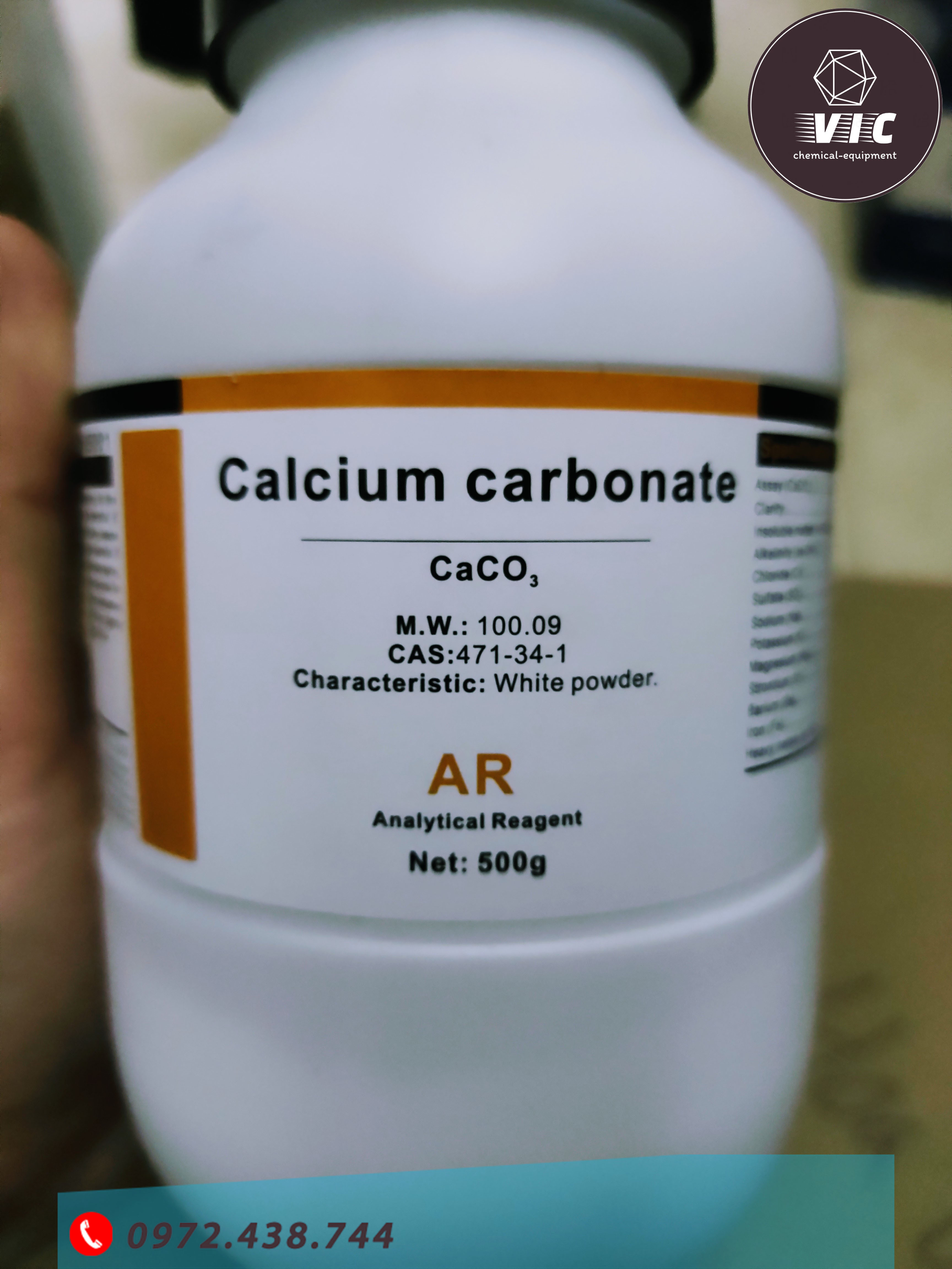 Calcium carbonate caco3 lọ 500g canxi cacbonat xilong cas: 471-34-1