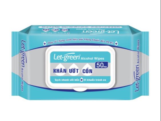 [CỒN 50 TỜ] KHĂN ƯỚT CỒN DIỆT KHUẨN LET-GREEN 50 MIẾNG/BAO