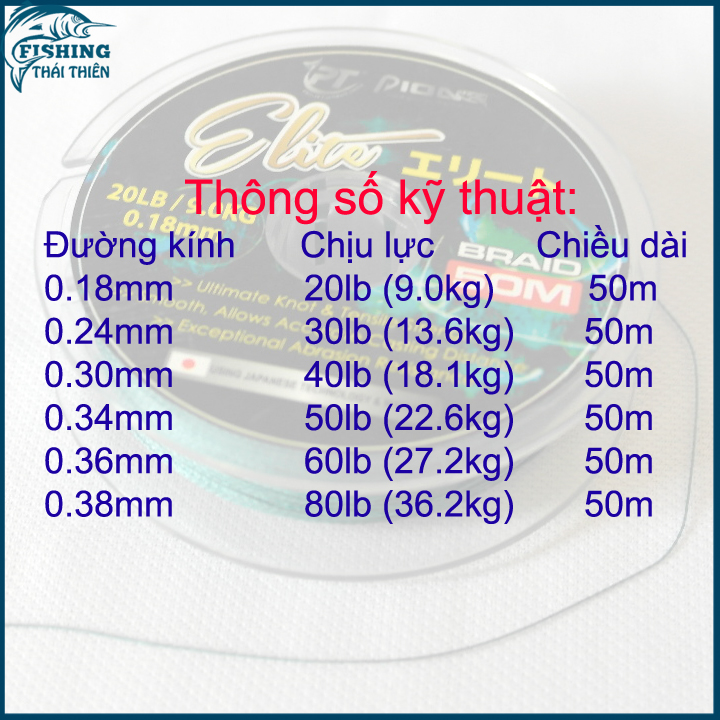 [HCM]Dây Dù Câu Cá Braid PE Siêu Bền Elite Pioner Cuộn 50m