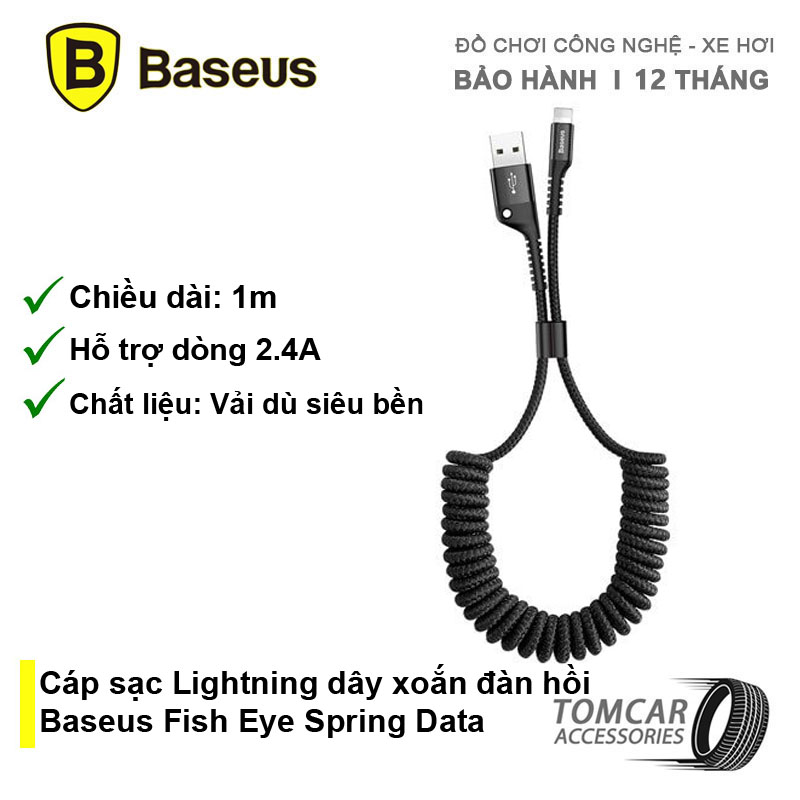 Cáp sạc Lightning dây xoắn đàn hồi Baseus Fish Eye Spring Data dùng cho iPhone / iPad (2A, 1M, Spring Fast Charging Data Lightning Cable)