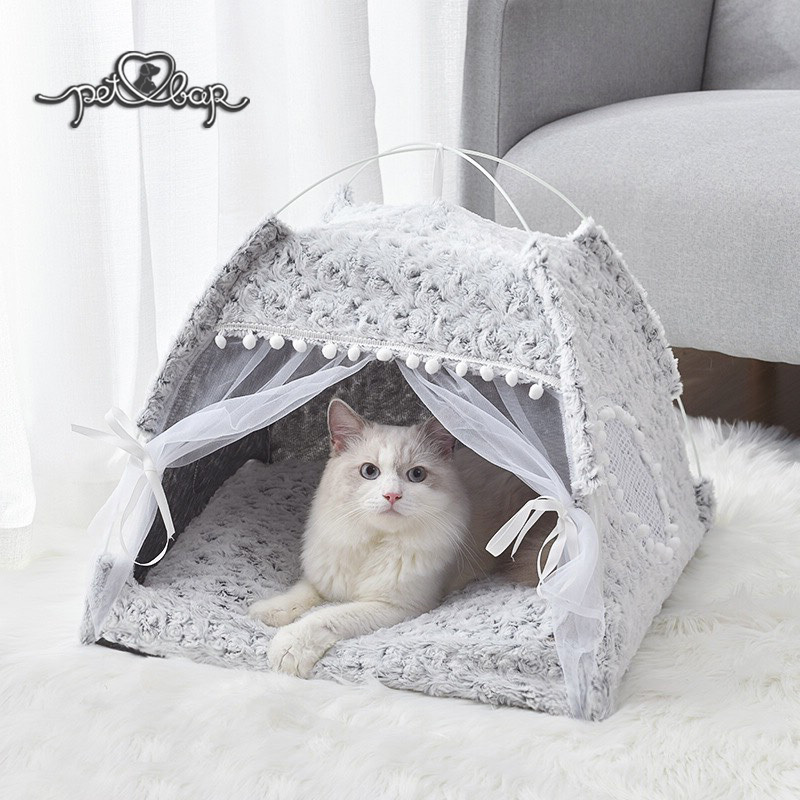 Lều công chúa cho thú cưng khung sắt chắc chắn có thể gấp gọn – Chuồng cho chó mèo bằng sợi fabric họa tiết hoa hồng sang chảnh