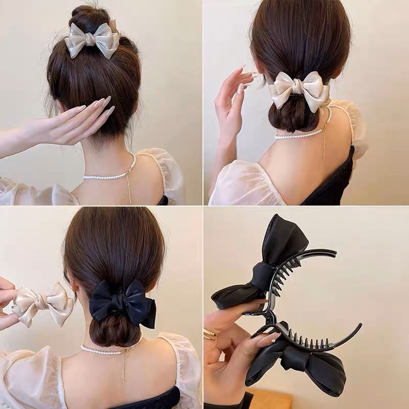 Kẹp Búi Tóc Củ Tỏi Đính Nơ Lụa Siêu Xinh