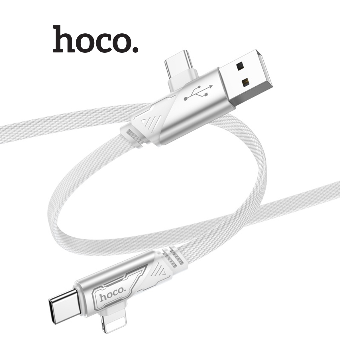 Cáp sạc nhanh hoco u119 4in1 type-c/pd60w và pd20w, sạc nhanh 3a, dài 1.2m