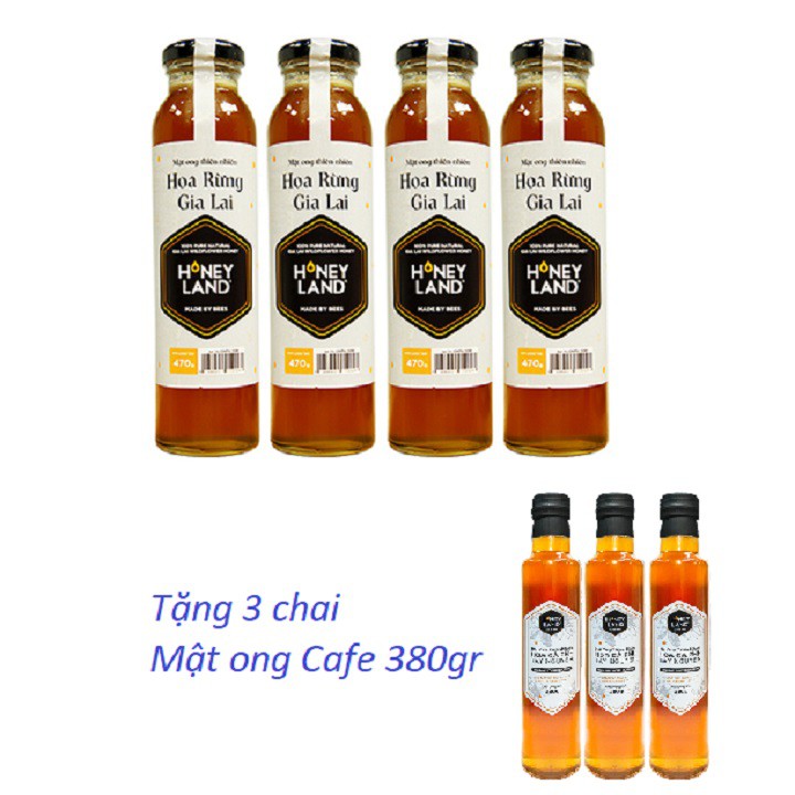 Combo 4 chai mật ong gia lai 470gr + tặng 3 chai mật ong cafe 380gr