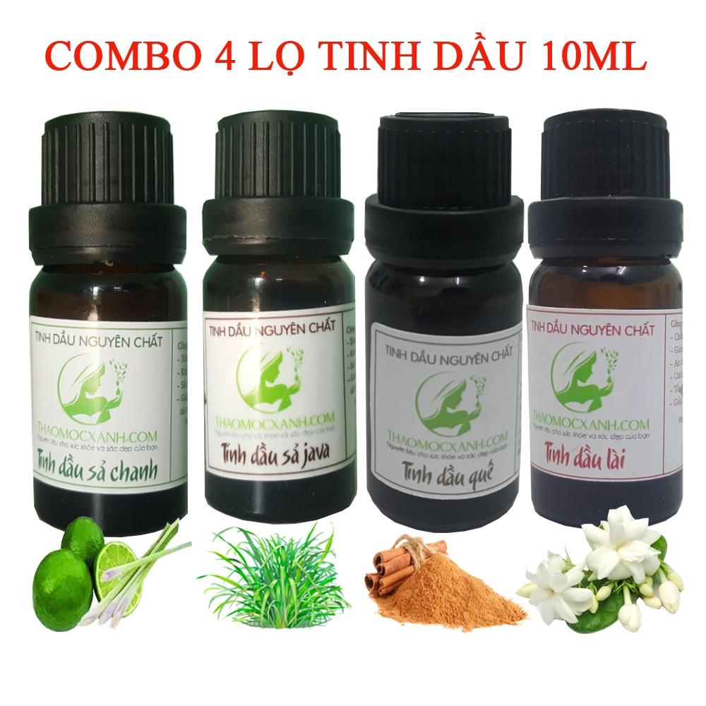 Combo 4 lọ tinh dầu 10 ml :Sả Chanh,Sả Java,Quế,Lài - Thảo Mộc Xanh