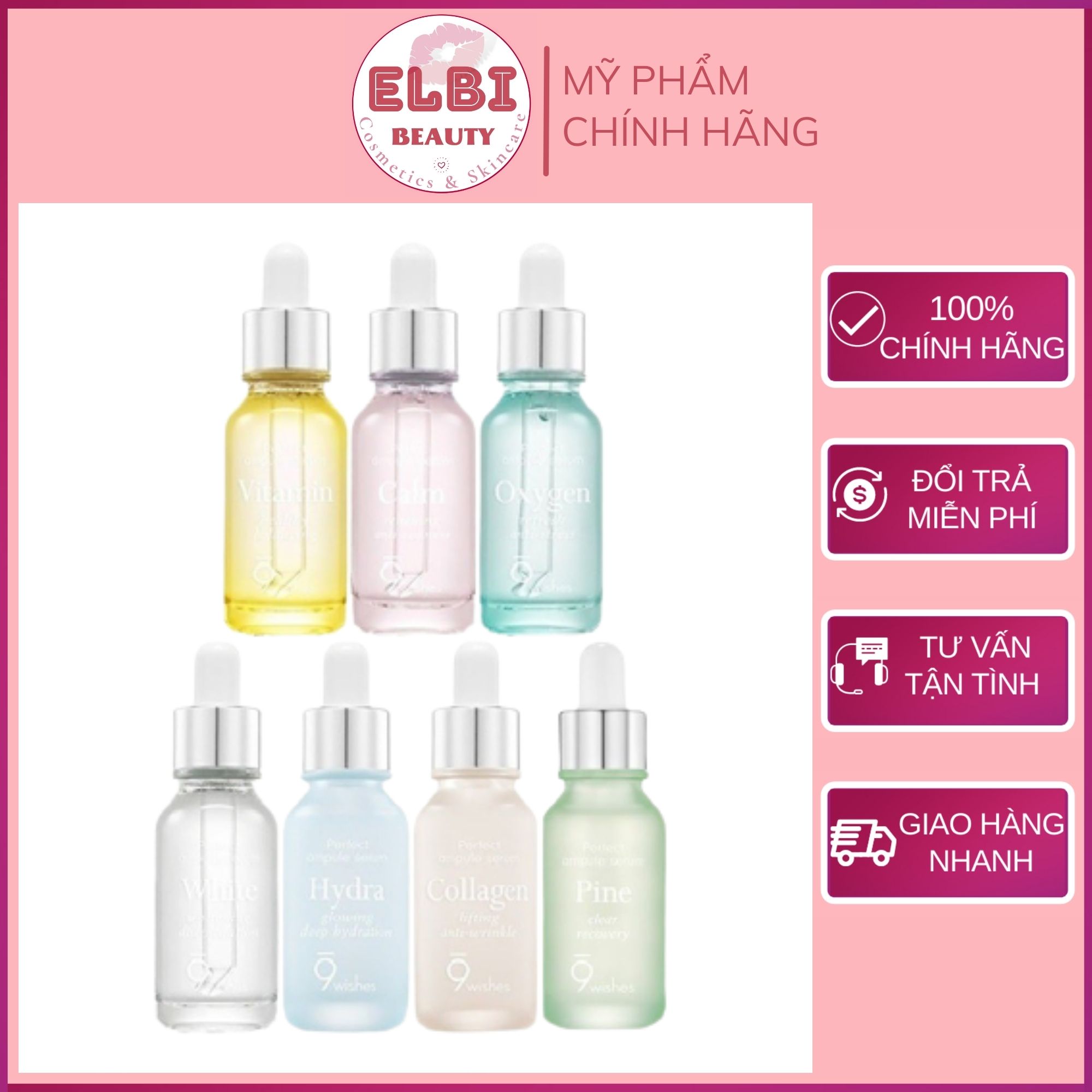 Serum Cấp Nước 9 Wishes Hydra Glowing Deep Hydration Ampule Tinh Chất Cấp Ẩm Hydra Pine CollaGen Oxygen Vitamin Calm White 9Wishes 25ml