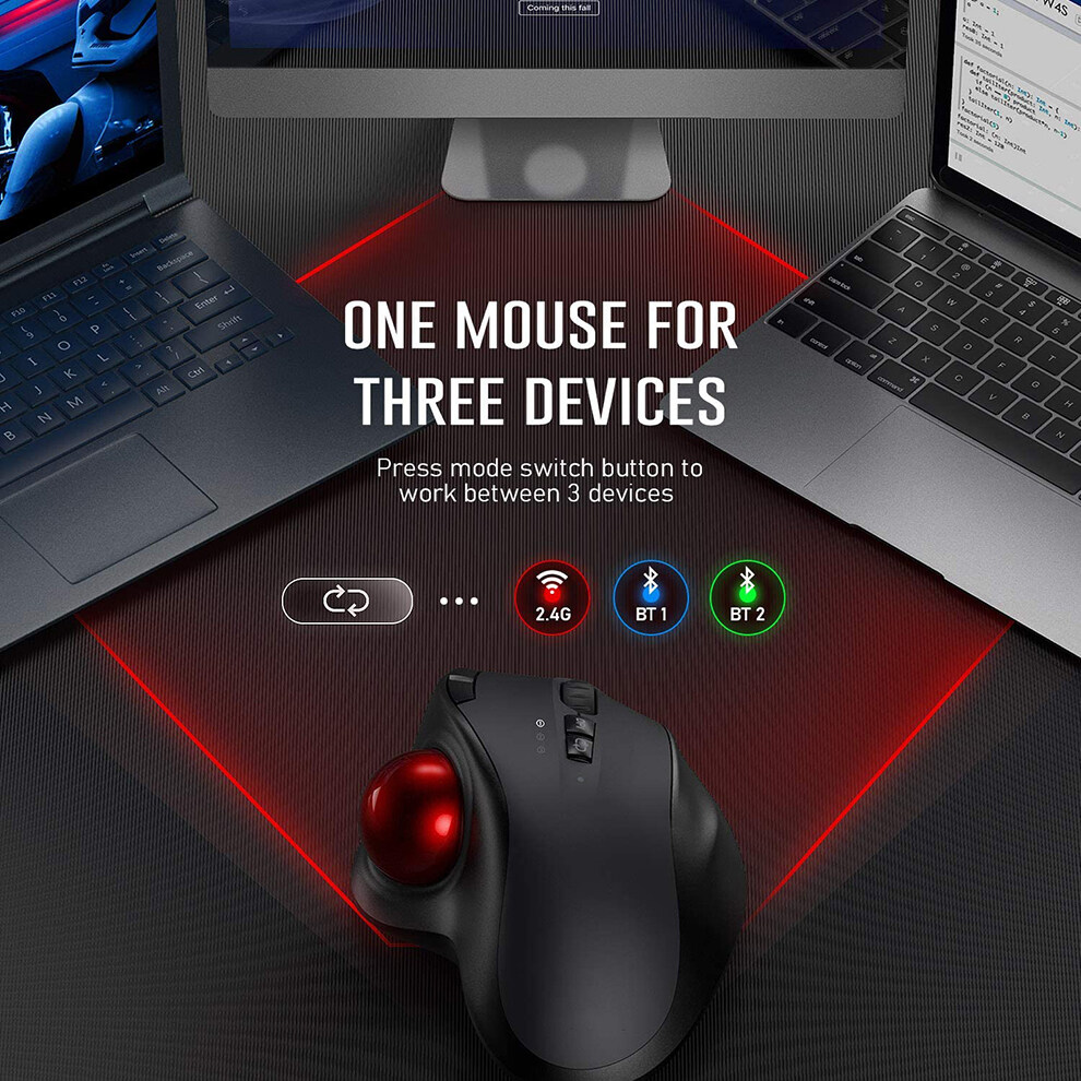 Ergonomic Mouse Wireless Trackball Mouse Bluetooth Mouse Adjustable 2400 DPI Dual Mode Vertical Mouse Connecting up to 3 devices simultaneously for Laptop