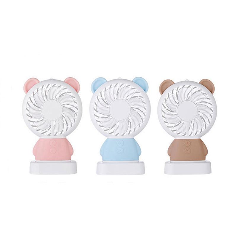 Quạt đeo cổ mini pastel gấu con có đèn đáng yêu