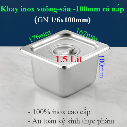 Khay inox đựng thực phẩm GN 1/6 sâu 100mm