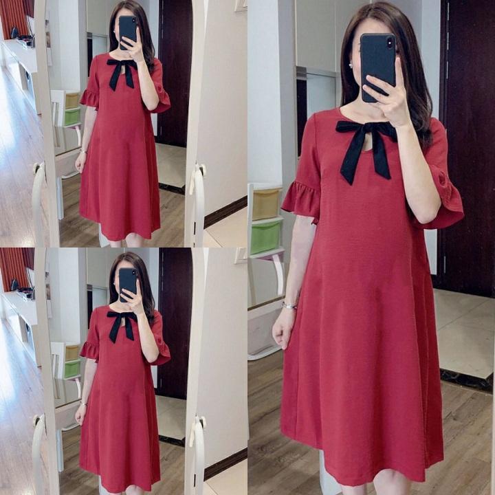 Đầm bầu đỏ tay loe