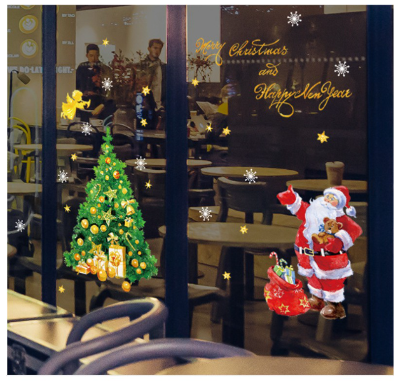 Decal trang trí Noel - Phát quà bên cây thông