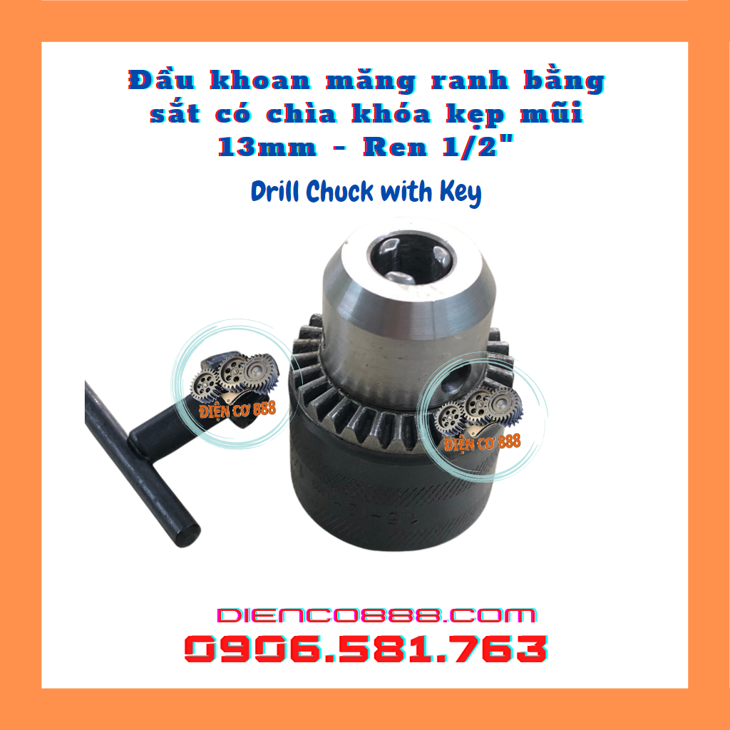 Đầu khoan măng ranh 13ly sắt chuôi ren có chìa khóa