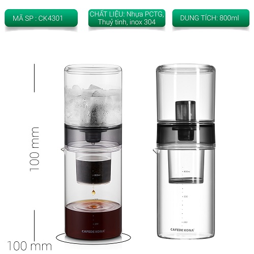Bộ pha cà phê đá lạnh Cold Drip hình trụ 800ml Cafede Kona