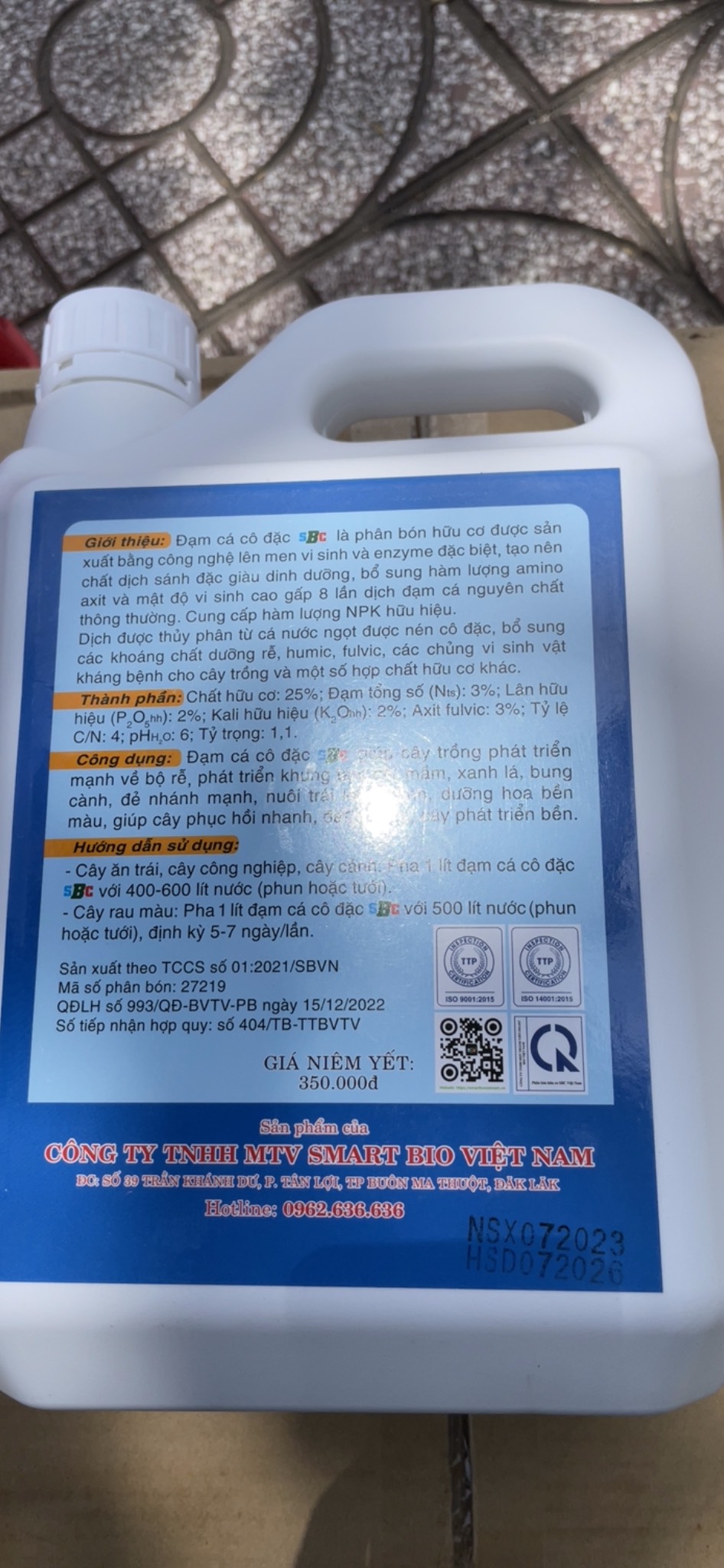 Phân đạm cá can 5 lít SBC  cho cây ăn quả và rau màu