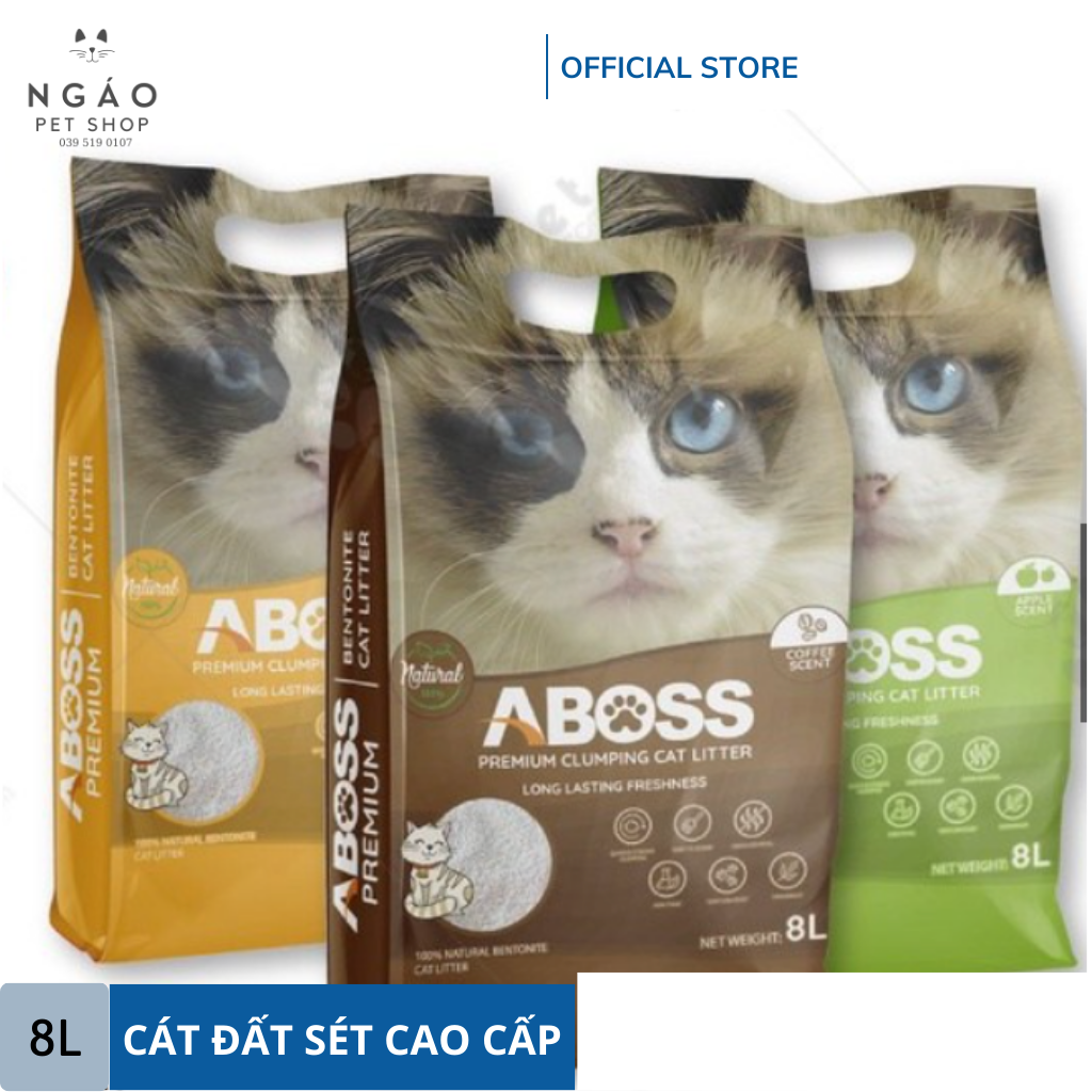 CÁT ĐẤT SÉT CAT LITTER ABOSS BENTONITE PREMIUM 8L VỊ CÀ PHÊ 8L