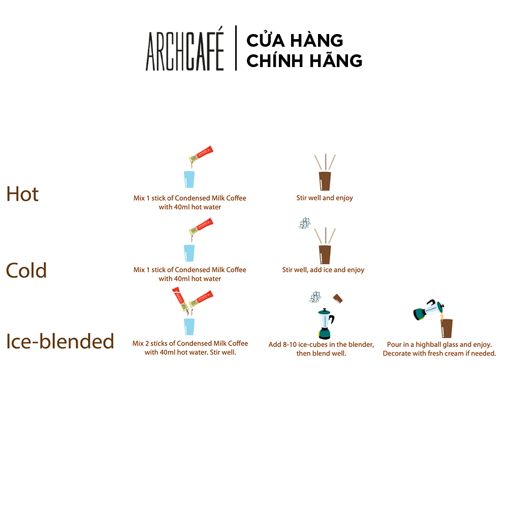 Ready Brew Coffee with Condensed milk - Instant Coffee Archcafe (12 sticks x 18g)