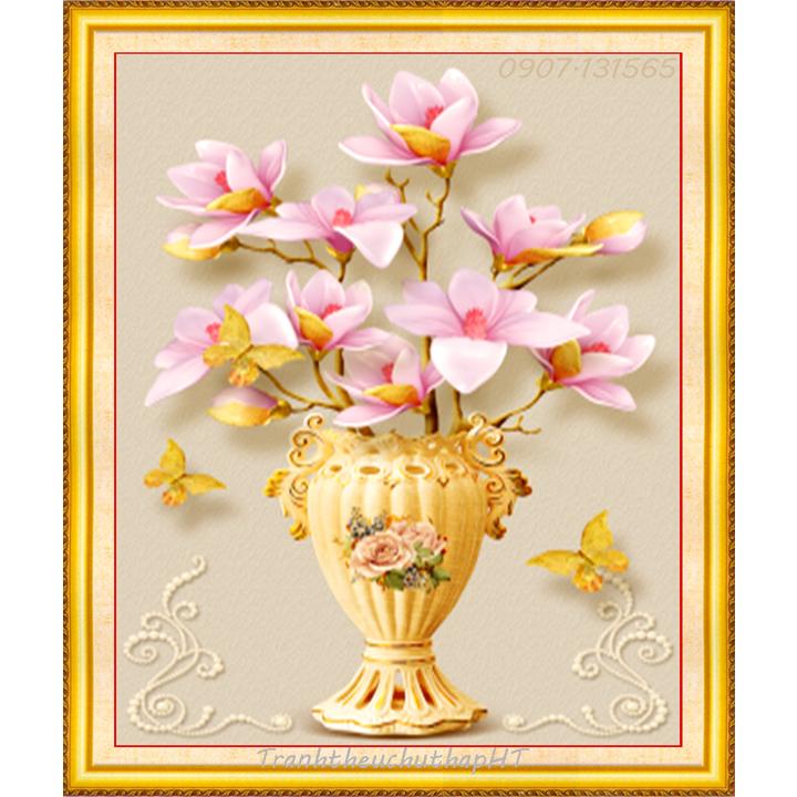 [HCM]Tranh thêu chữ thập bình hoa lan LV3332 - tự thêu