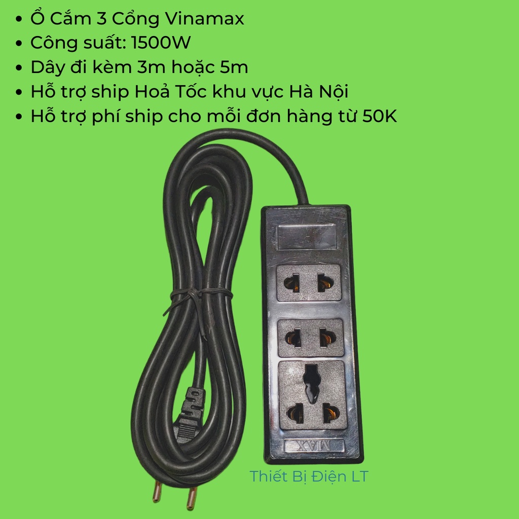 Ổ cắm điện 3 lỗ cắm có dây kéo dài 1500w vimax dây 3m-5m