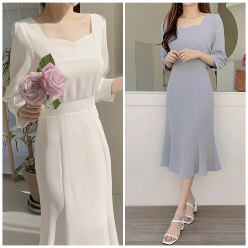 Đầm cổ V thắt nơ 2 màu