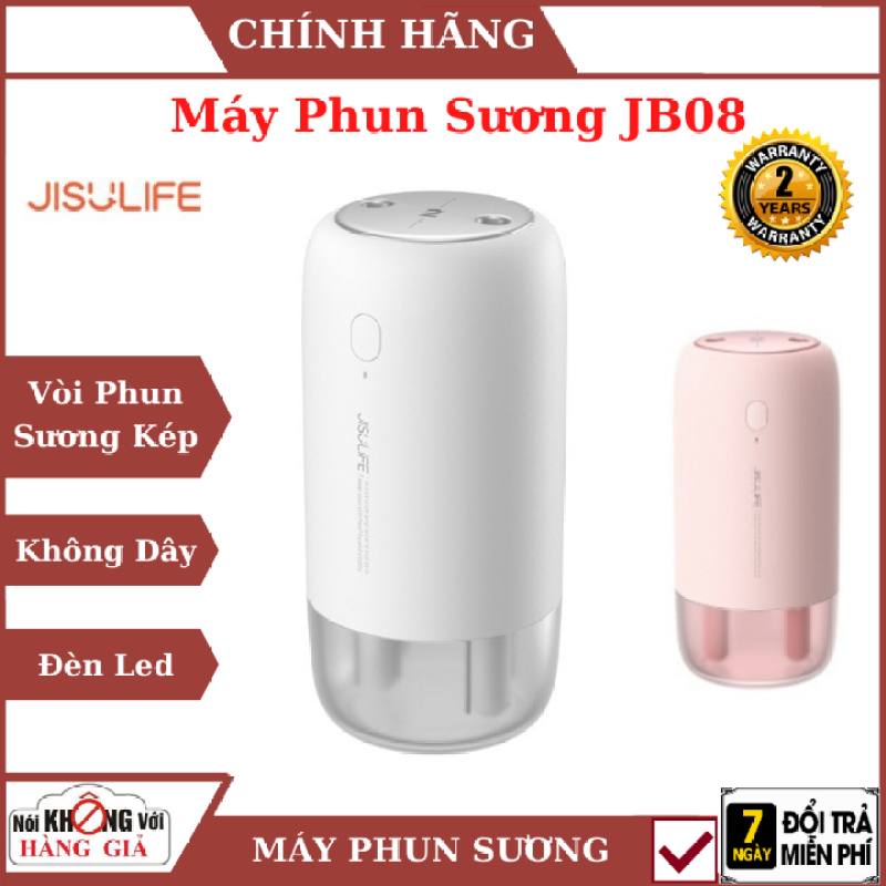 Máy phun sương tạo ẩm Jisulife JB08 - Máy tạo ẩm không khí và giữ ẩm da, dung tích 500ml - Hai chế độ phun đơn và kép – Máy tạo ẩm không gian thư giãn kiêm đèn ngủ LED để bàn(trắng +hồng) , máy phun sương mini ,