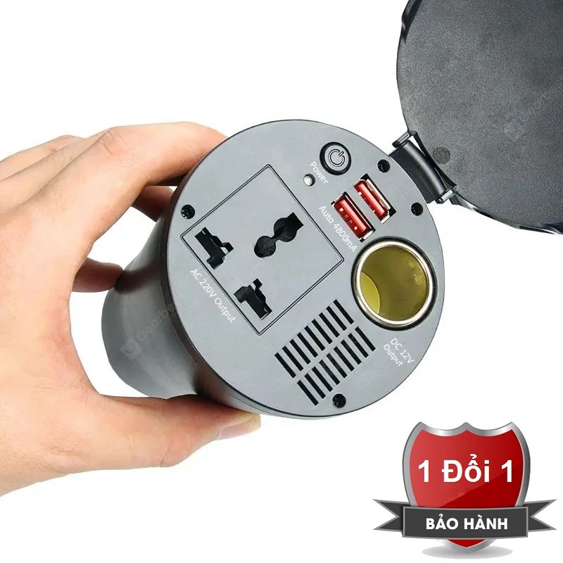 Bộ chuyển nguồn 12v sang 220v trên ô tô - Bộ thiết bị chuyển nguồn điện 12v - Tẩu Sạc ô tô lên điện 220v công suất 150W có 2 cổng USB 2.4A