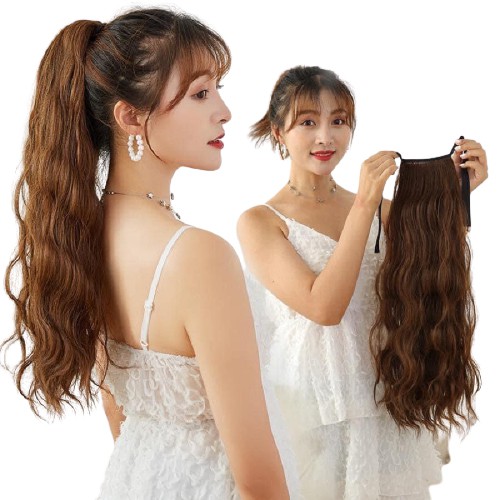Tóc giả buộc cột dài xù sóng nước cá tính mềm đẹp, mã b43 60cm