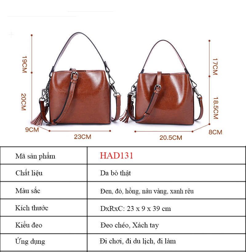 Túi xách nữ da thật đeo chéo phong cách Châu Âu HAD131