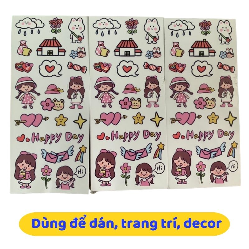 Sticker dán cute, bé gái dễ thương, happy day