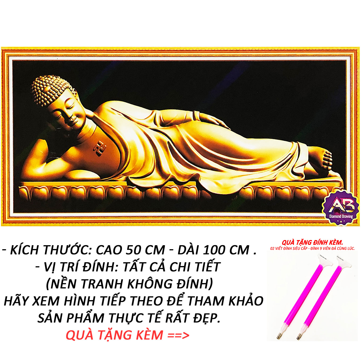 Tranh Đính Đá 5D - Phật Thích Ca Mâu Ni 39 (Kèm Quà Tặng) - Tranh Minh Hiền (TỰ ĐÍNH ĐÁ)